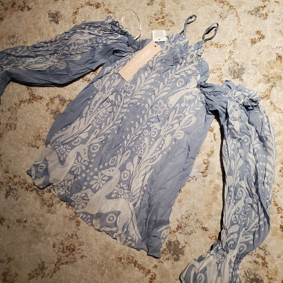 Alice McCall Be Free Light Breezy Puff Sleeve Blouse Deer Pattern Blue US 2 - Picture 3 of 9